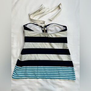 Ralph Lauren Women’s Blue and White Striped Tanki Swim Top Size 6